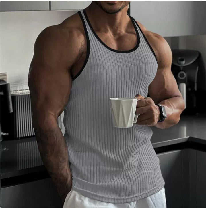Knitted Vertical Stripes Fitness Sports Slim-fitting Vest